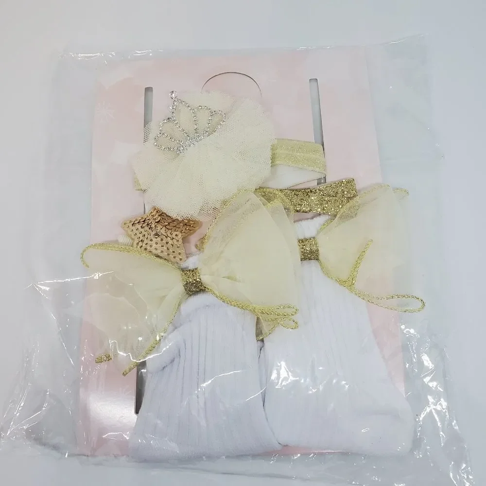 NIB Chicbaby Gold & White Hair Accessories & Socks